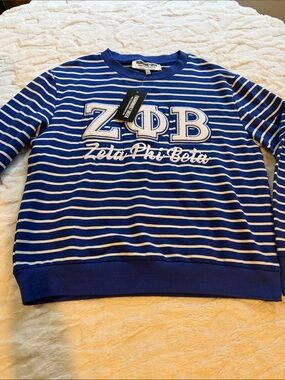 Blue ZΦB Sorority V‑Neck Pullover Sweatshirt Size XL